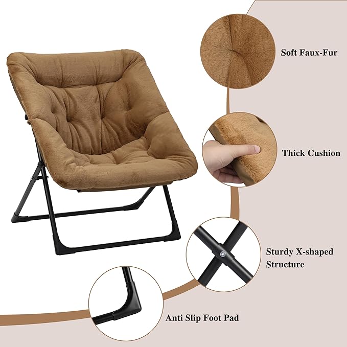 Comfy Saucer Chair for Adults, Soft Faux Fur Bedroom Chair, Accent Dorm Chairs
