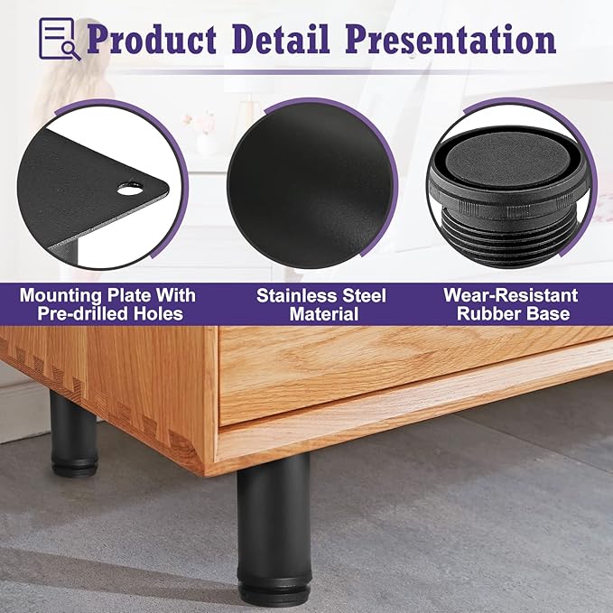4 Inch Metal Furniture Legs Stainless Steel Adjustable Legs Black Metal Legs