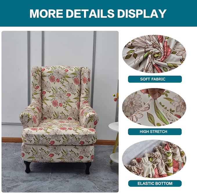 KRFOONN Wingback Chair Covers Slipcovers 2 Piece Stretch Wing Chair Covers