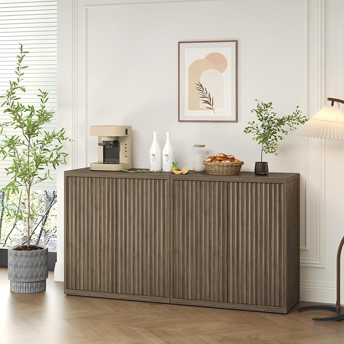 Fluted Sideboard Cabinet with Storage, Mid Century Modern Accent Cabinet