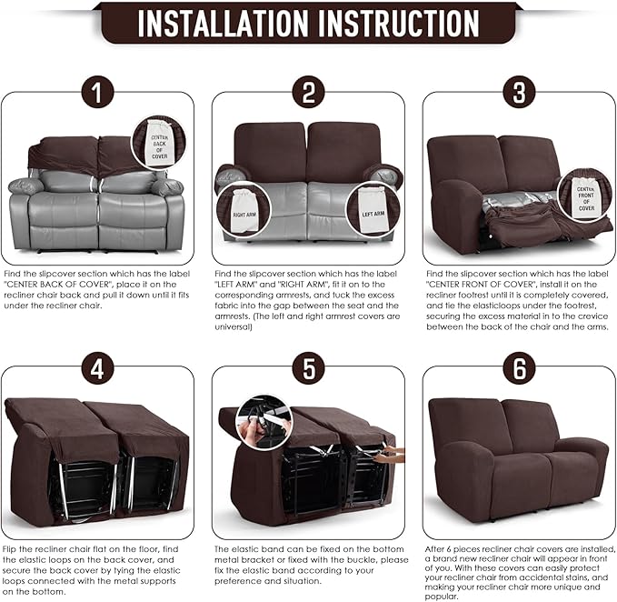 TAOCOCO Recliner Loveseat Slipcover, 6 Pieces Dual Recliner Sofa Covers
