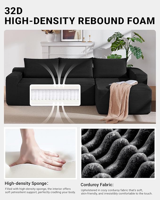 96 Inch Cloud Sectional Couch, Modern Modular Sectional Sofa