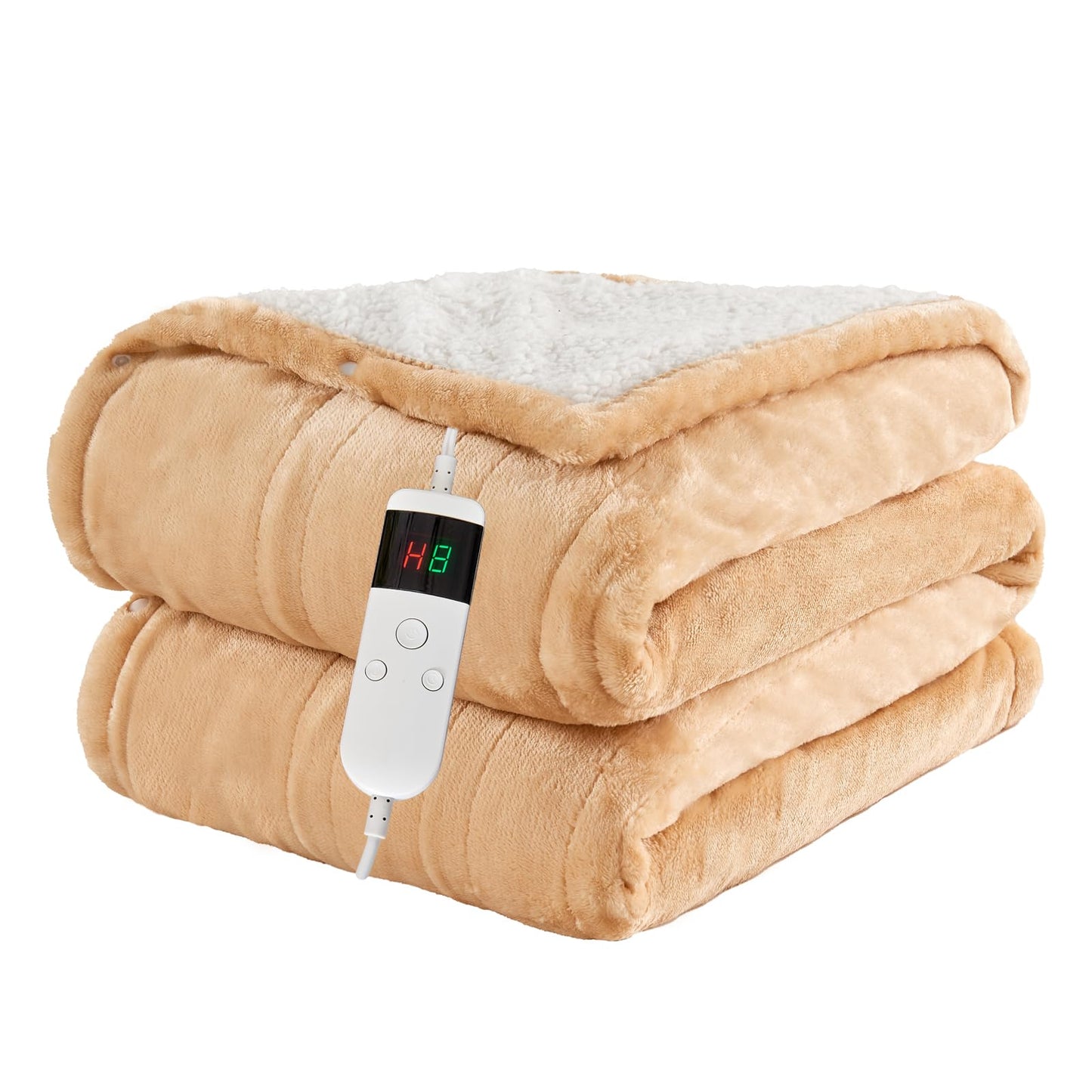Electric Blanket Heated Throw, Soft Flannel Heating Blanket with 8 Hours Auto Off 10 Fast Heating Levels Machine Washable Sherpa Heated Blanket with Overheating Protection