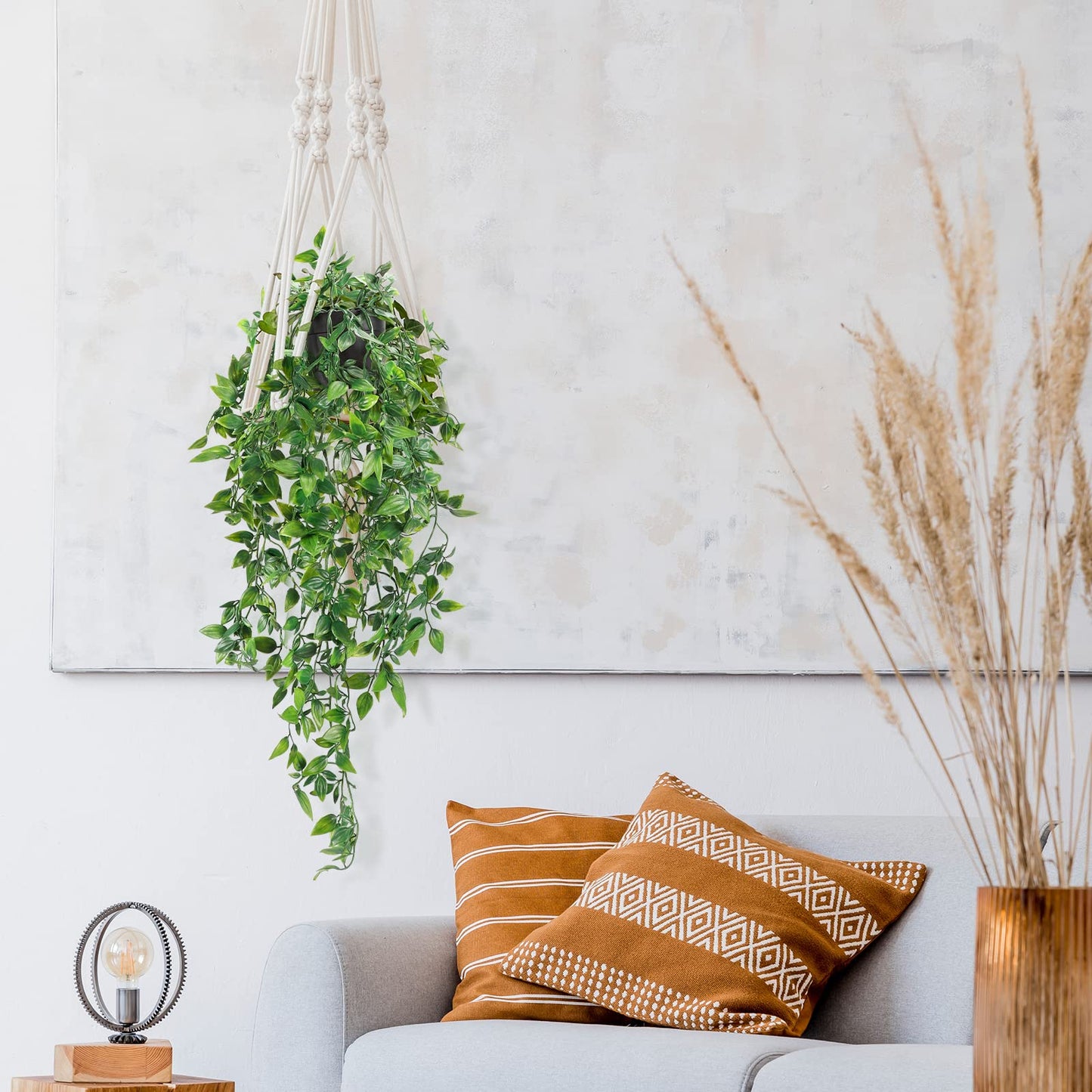 Whonline 2pcs Fake Hanging Plants, Artificial Potted Plants for Indoor Outdoor Aesthetic Office Living Room Shelf Decor