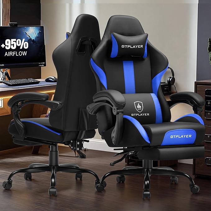 GTPLAYER Gaming Chair with Pocket Spring Cushion, Leather Office Chair with