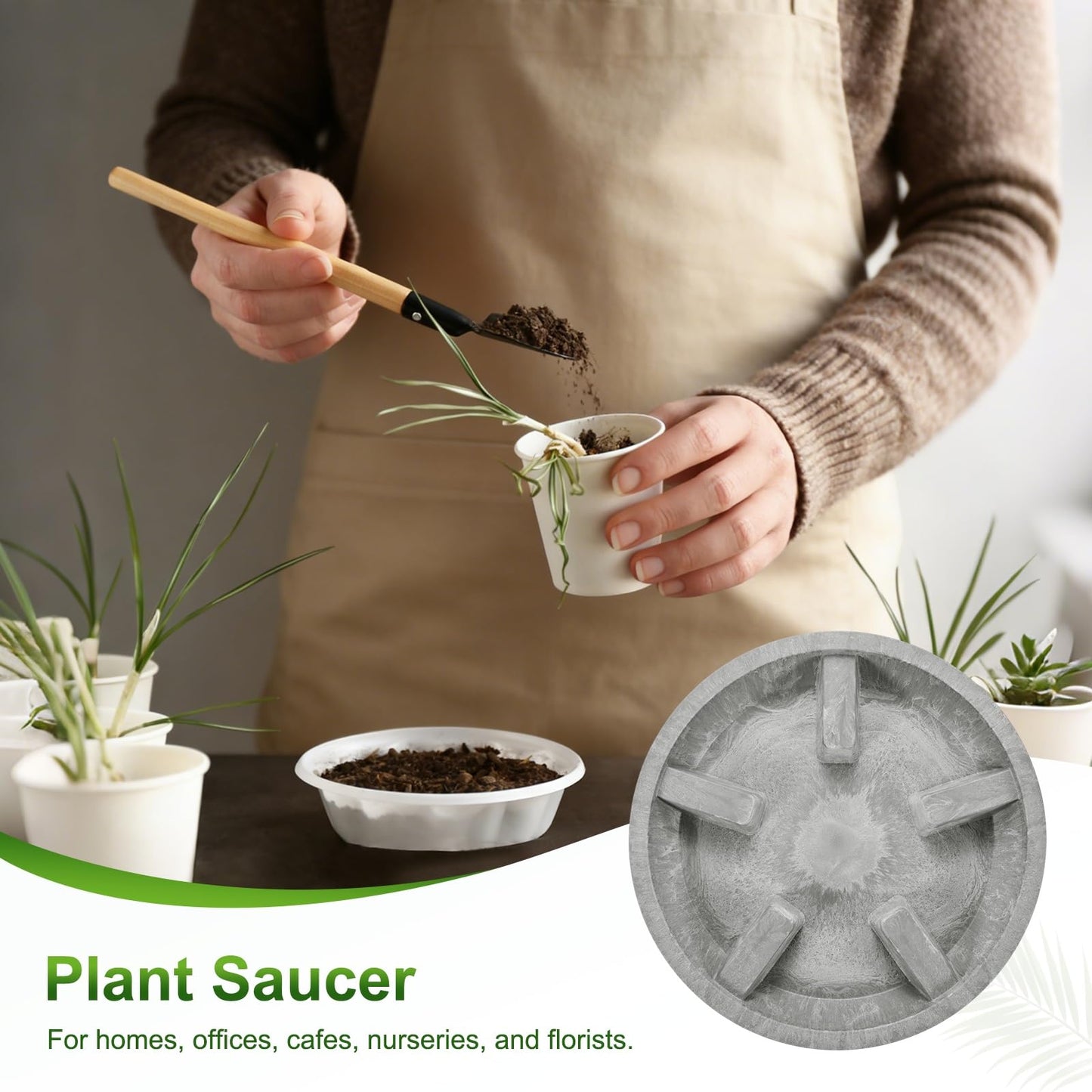 M METERXITY 2-Pack Plant Saucer, 6.3 Inch/16 cm Plastic Plant Trays Thicker for Pots/Indoor/Outdoor/Water Drainage and Protection, Flowerpot Drip Tray [Yellow Veins]
