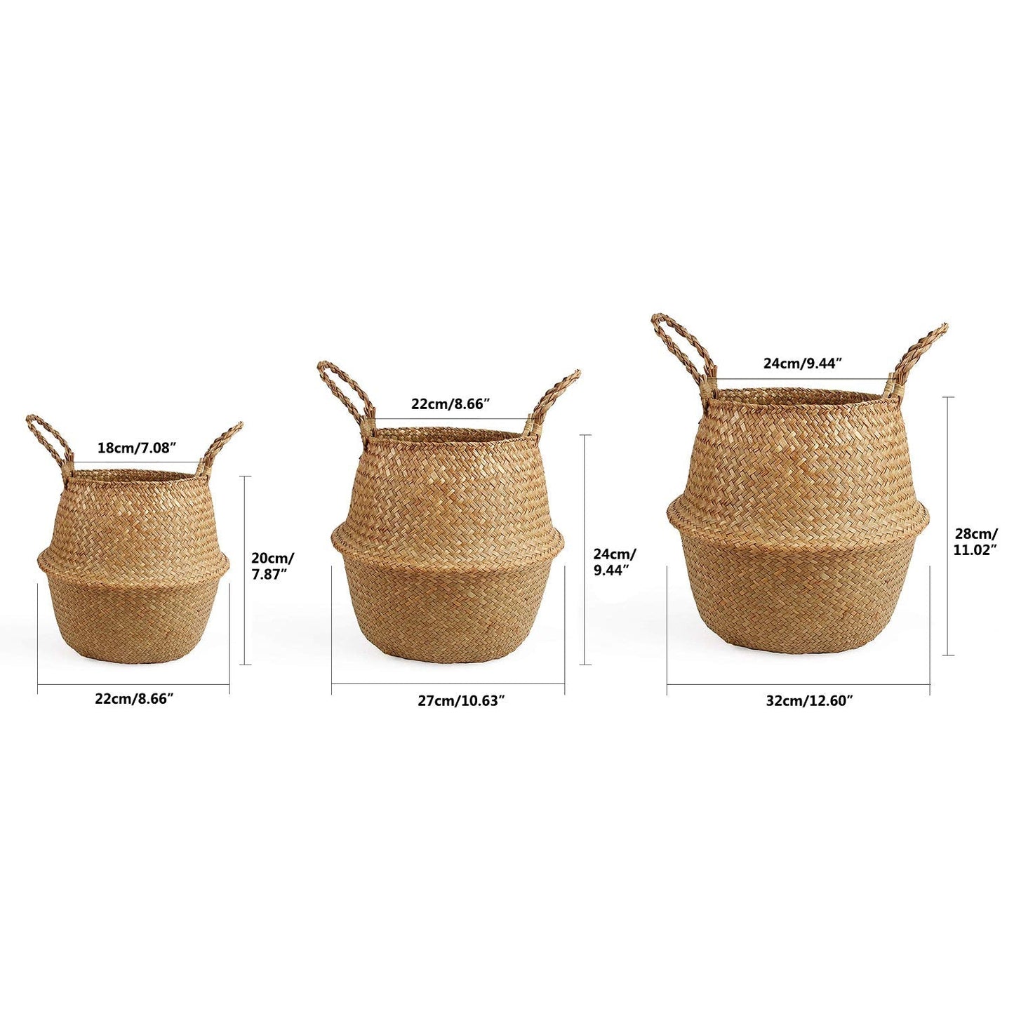 BlueMake Woven Seagrass Belly Basket for Storage Plant Pot and Laundry, Picnic and Grocery Basket (Medium, Original)