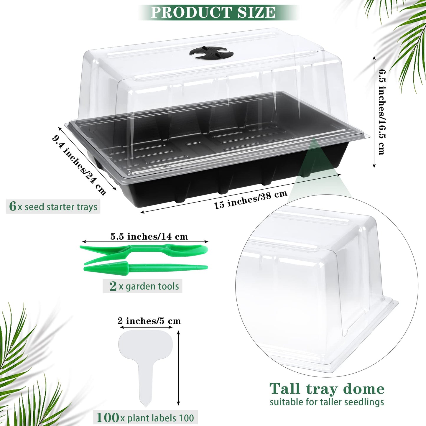 Hahood 6 Packs Seed Starter Tray Kits with Humidity Dome, Plastic Germination Growing Trays with Plants Labels, Planting Tools for Seeds Growing Starting, Germination and Seedling Propagation