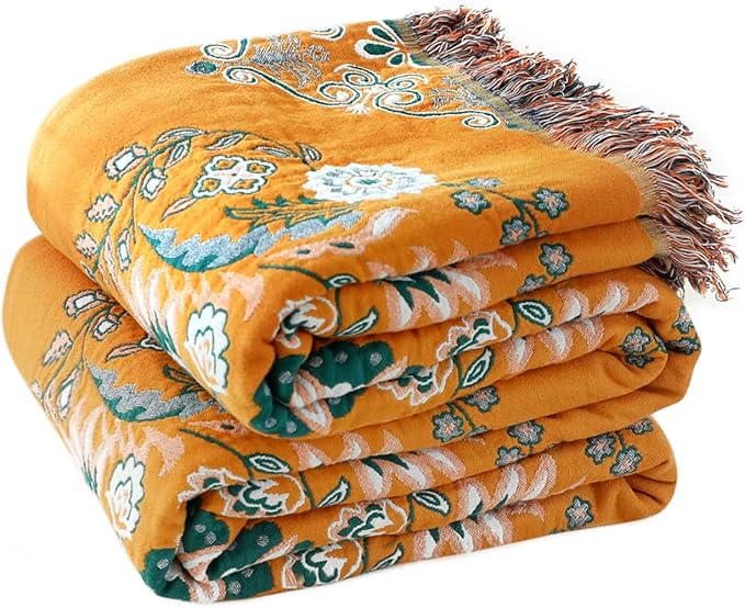 LUTBM Boho Throw Blanket for Bed 100% Cotton Soft Lightweight Quilt Reversible