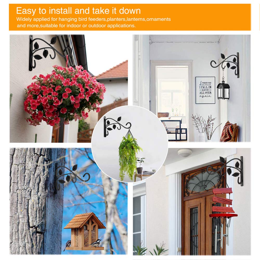 KABB 2 PCS Metal Hanging Hook Plants Brackets, 12 Inch Iron Wall Mount Bracket Durable Rust-Resistant Plant Hanger Hook for Hanging Plants Bird Feeder Wind Chimes Lantern