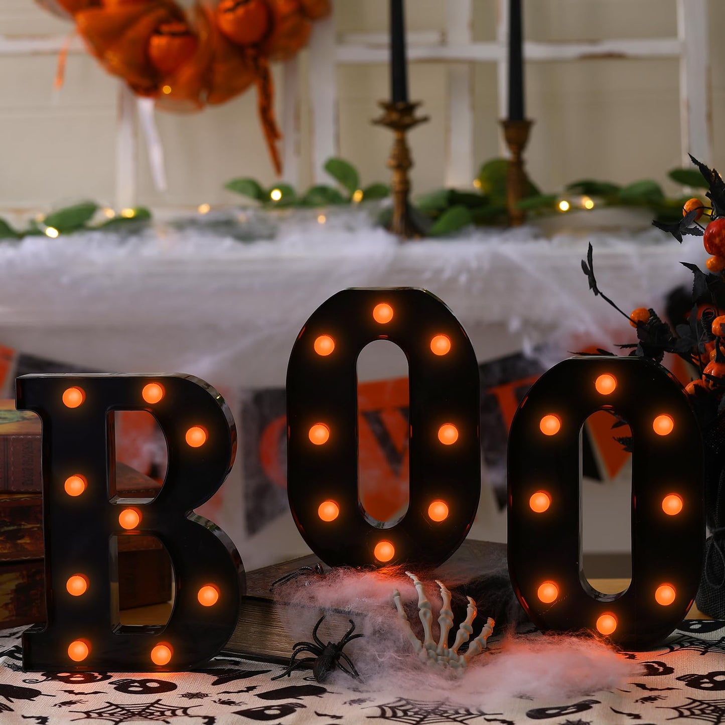 Halloween Decorations-3 Marquee Light up Letters "BOO" Sign Halloween Decor for Kitchen Tabletop Fireplace Mantel Party Indoor