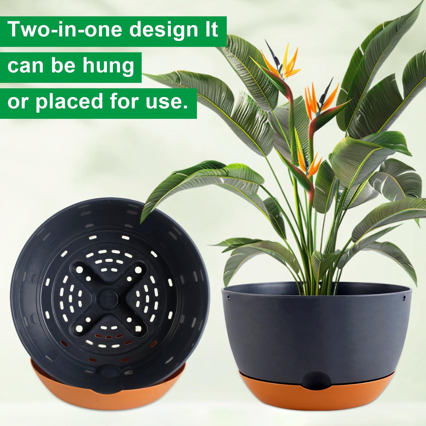 Nooulap 4 Pack Self Watering Pots for Indoor,8 Inch Plant Pot Outdoor Plastic Flower Pot with Drainage and Saucers(Grey)