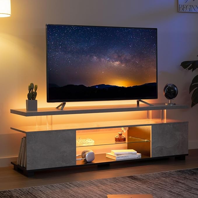 Cubehom Grey TV Stand, LED TV Stand Modern Entertainment Center