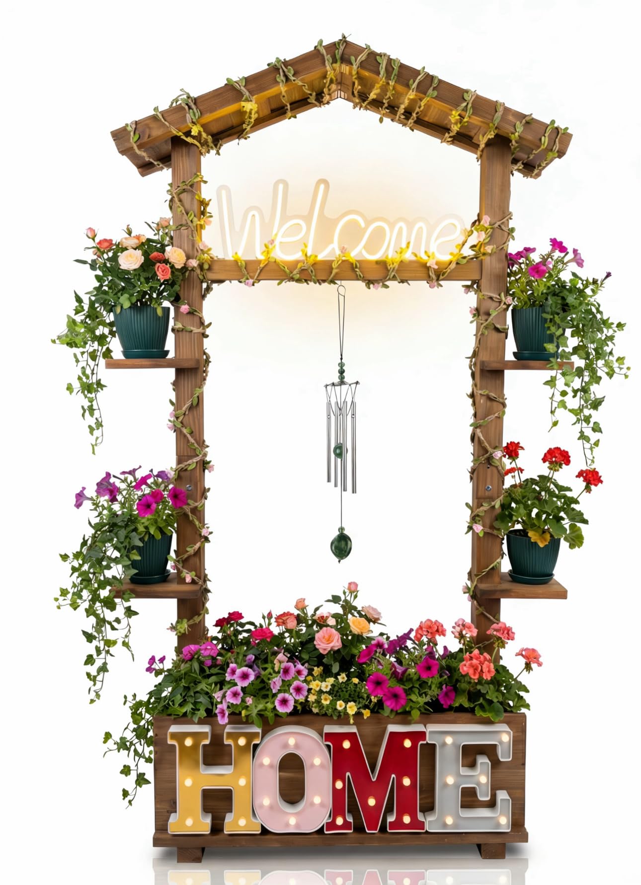 Borsynium Rustic-Style Floor-Standing Wooden LED Sign with Plug-in Functionality, Ideal for Planting or Arranging Flowers in Gardens, Lawns, or Front Entrances, 28.7x8.7x50.0 Inches