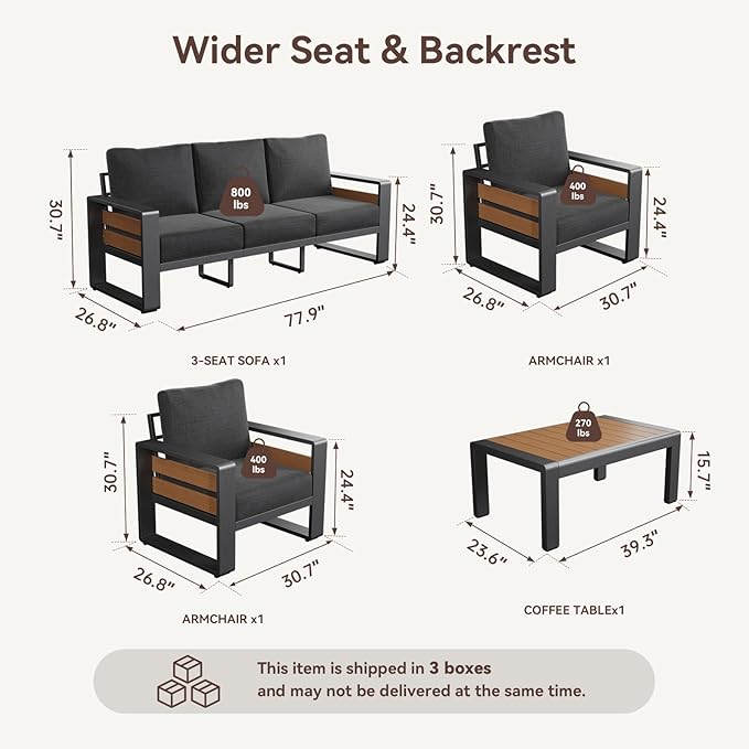 Aoxun Aluminum Patio Furniture Set, 5 Seats Sectional Metal Patio Furniture