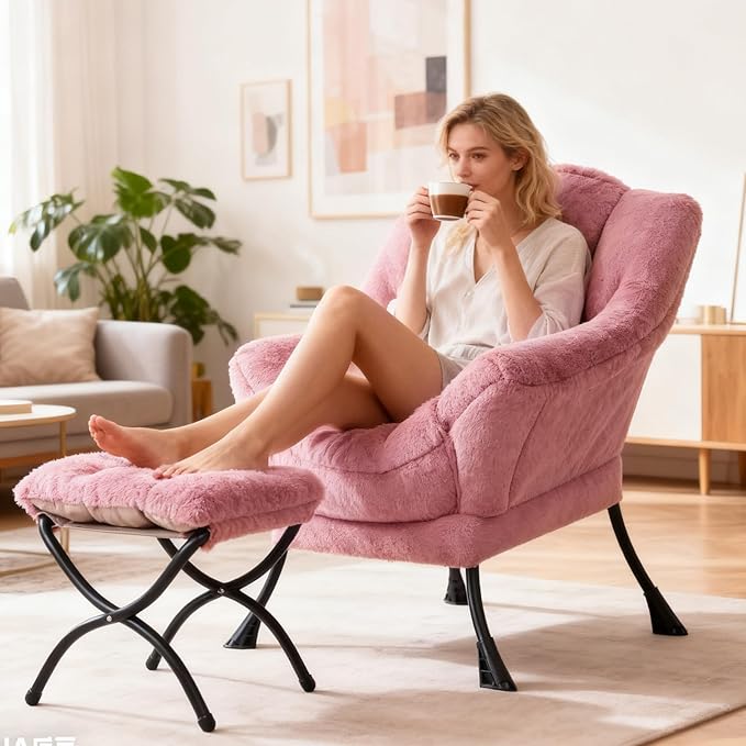 Lazy Chair with Ottoman, Modern Accent Chair Contemporary Sofa Chair with