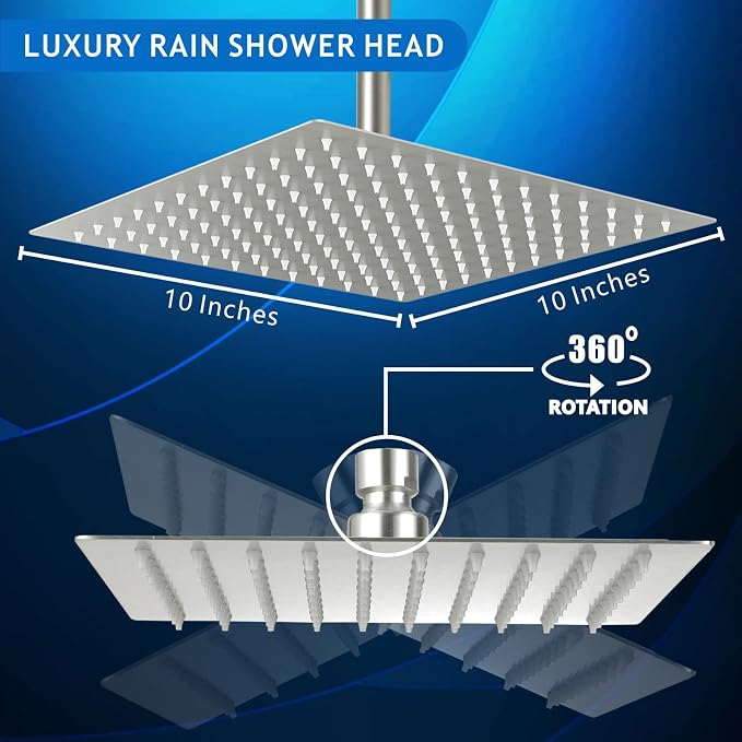 Voolan Rain Shower head, High Pressure Shower Head Made of 304 Stainless Steel, Relaxed Shower Experience Even at Low Water Flow and Pressure (10" Brushed Nickel)
