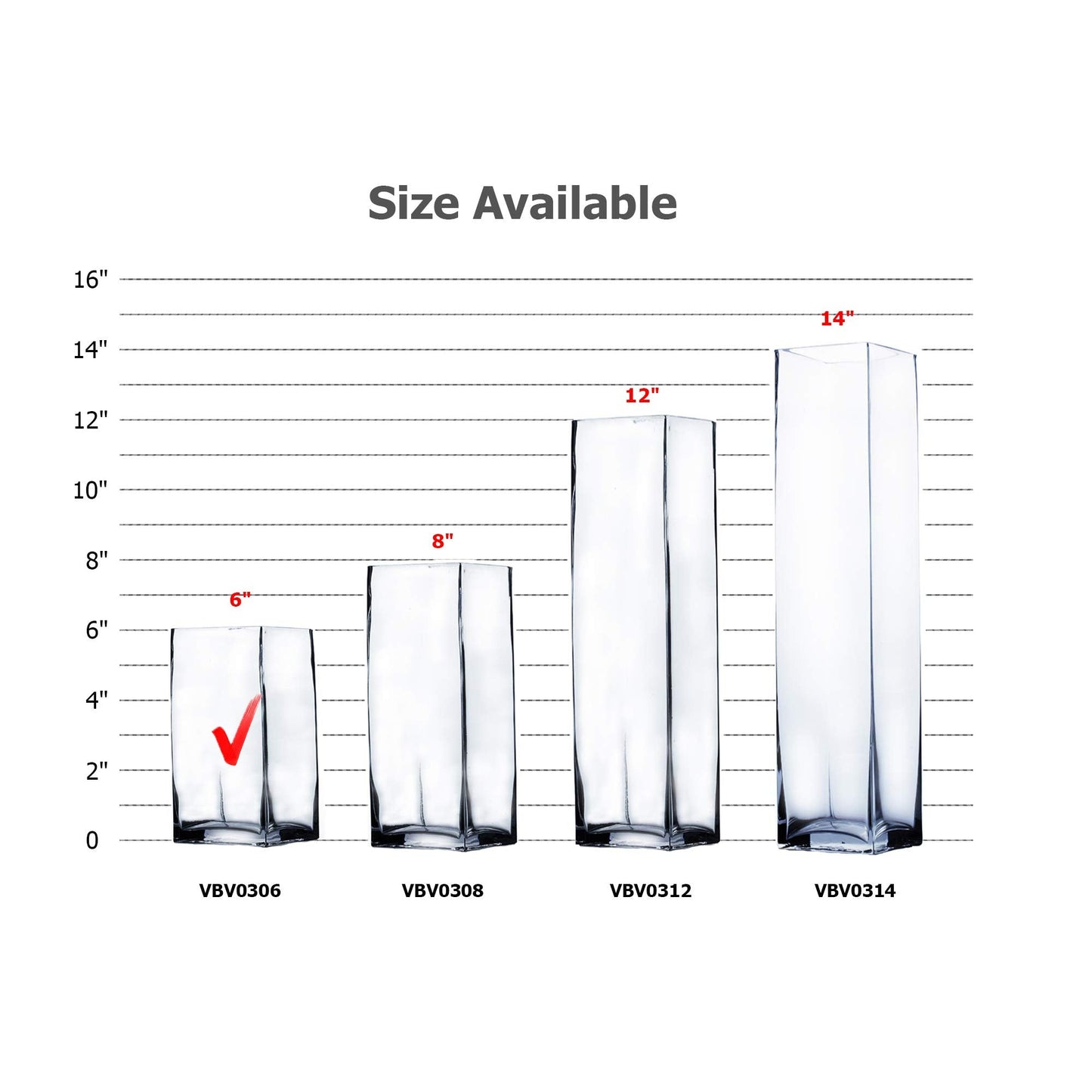 WGV Tall Square Vase Glass Block, Length 3", Height 6", Clear Bud Floral Container, Candle Holder, Planter Terrarium for Wedding Party Event, Home Office Decor, 1 Piece