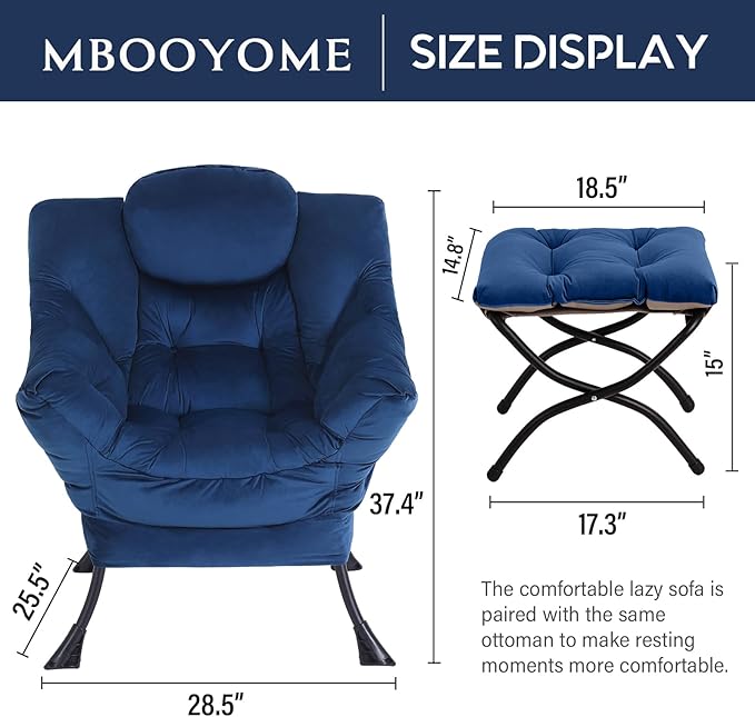 MBOOYOME Lazy Chair with Folding Ottoman, Modern Accent Armchair with Armrests