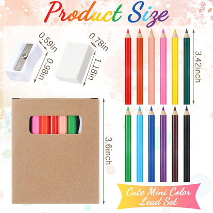 576 Pcs/ 48 Boxes Mini Drawing Class Colored Pencils Bulk for Kid 3.5 Inch Back to School Supplies Portable Short Fat Per Set 12 Different Color with Sharpener Eraser Coloring Pencils