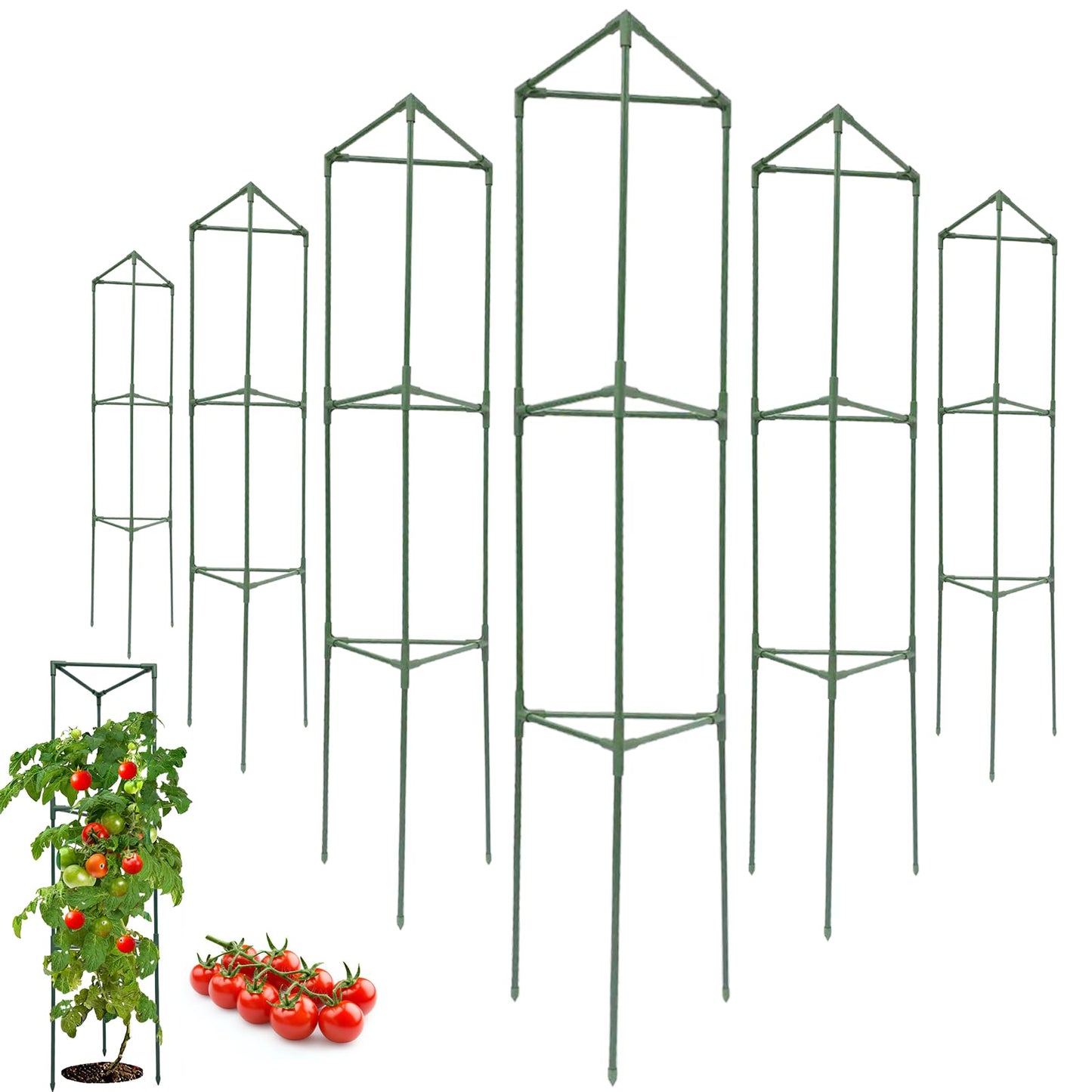 Wikdey Tomato Cages for Garden&Pots, 6 Pack 50" Plant Support Trellis for Tomatoes, Cucumbers, Beans | Heavy-Duty Steel with Rust-Proof Coating | Garden Stakes for Outdoor Indoor Plants