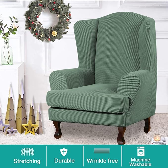 Turquoize Wingback Chair Covers 2 Piece Wing Chair Slipcover Stretch Slipcovers