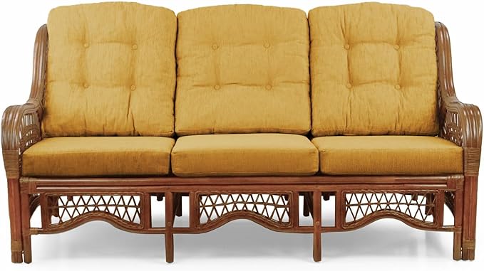 Malibu Lounge Set of 4: 2 Natural Rattan Wicker Chairs, Three-Seater Sofa