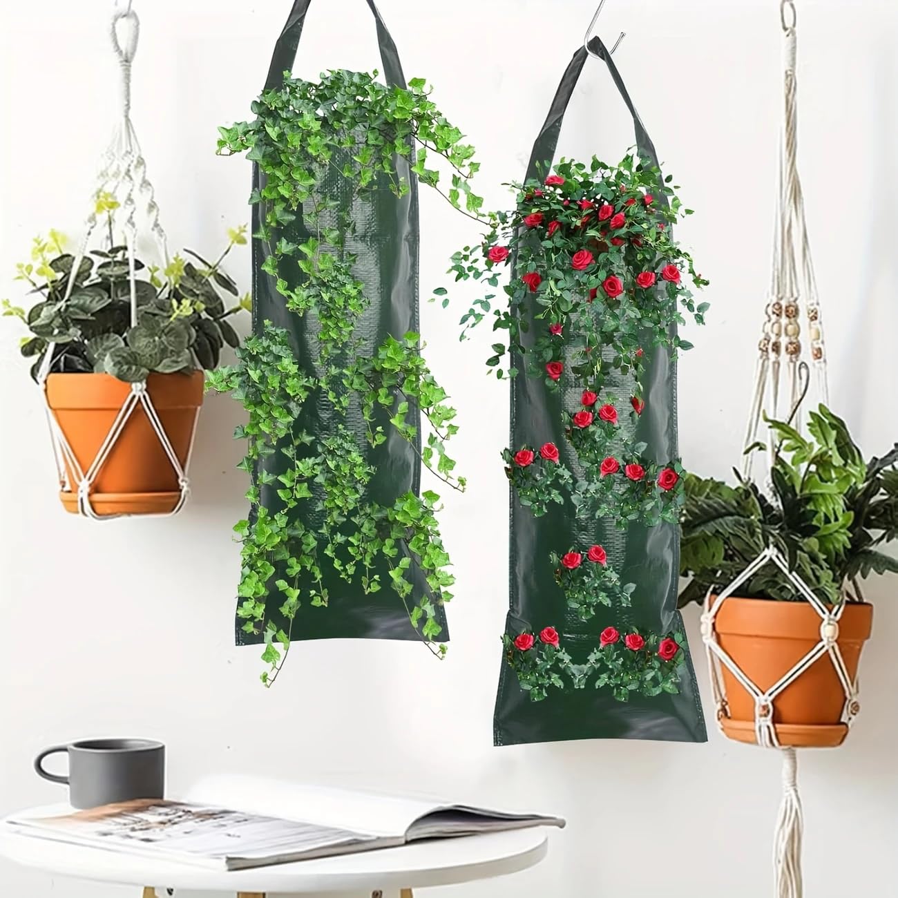 Upside Down Strawberries Grow Bags,10 Pack Garden Hanging Strawberry Grow Bag, Hanging Strawberry Planter with Planting Pockets, Hanging Planter for Strawberries,Tomatoes, Chili, Herbs, Vegetables