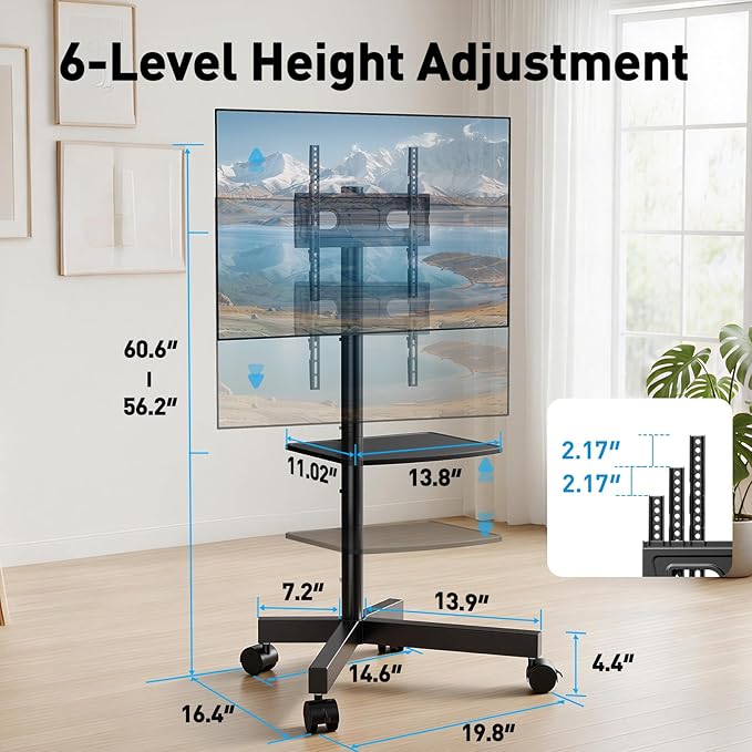 PERLESMITH Rolling TV Stand for 23-63 Inch Flat/Curved Screen TVs up to 88 lbs