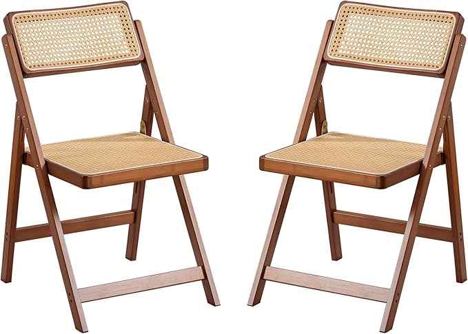 Furlide Rattan Folding Chairs, Modern Mid Century Dining Chairs Set of 2