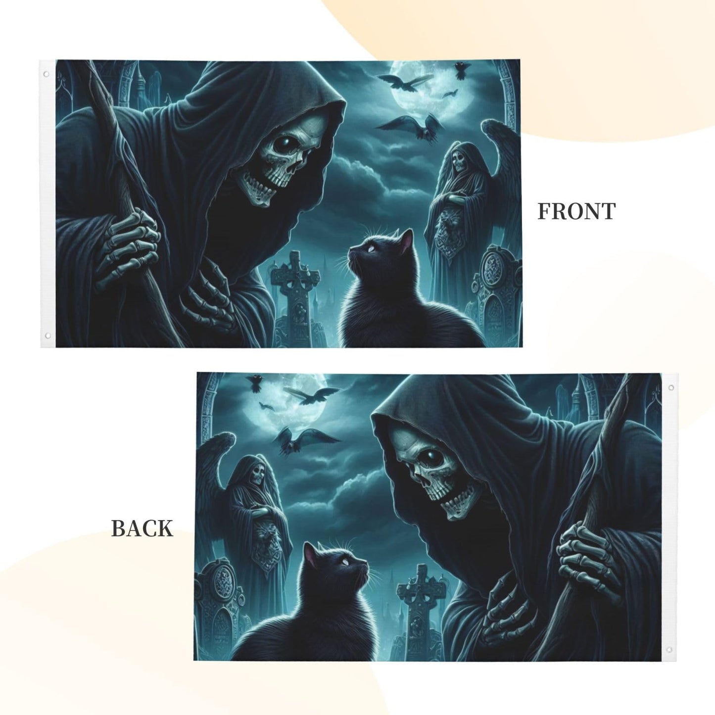 BOXIMIAO Reaper And Black Cat At Cemetery Flag 3x5 Ft Outdoor Polyester Garden Flag Double Sided Banner For Yard Lawn Porch Balcony Home Decorations