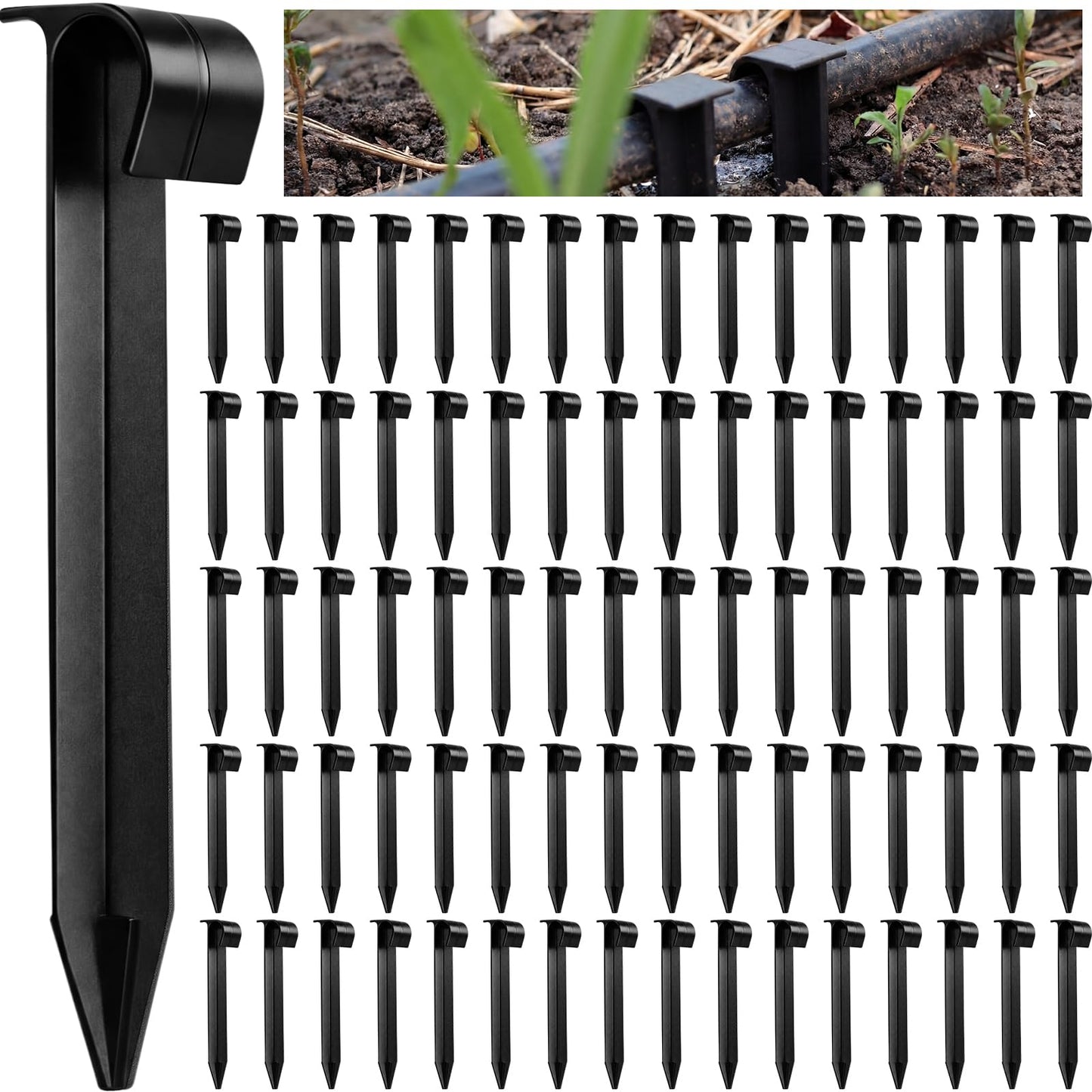 Honoson 80 Pcs Irrigation Stakes Tubing Hold Down Anchor Stakes 1/2" PE Plastic Garden Hose Stake 6 Inch Plastic Drip Tubing Anchor for Greenhouse, Lawn, Patio, Vegetable Plot