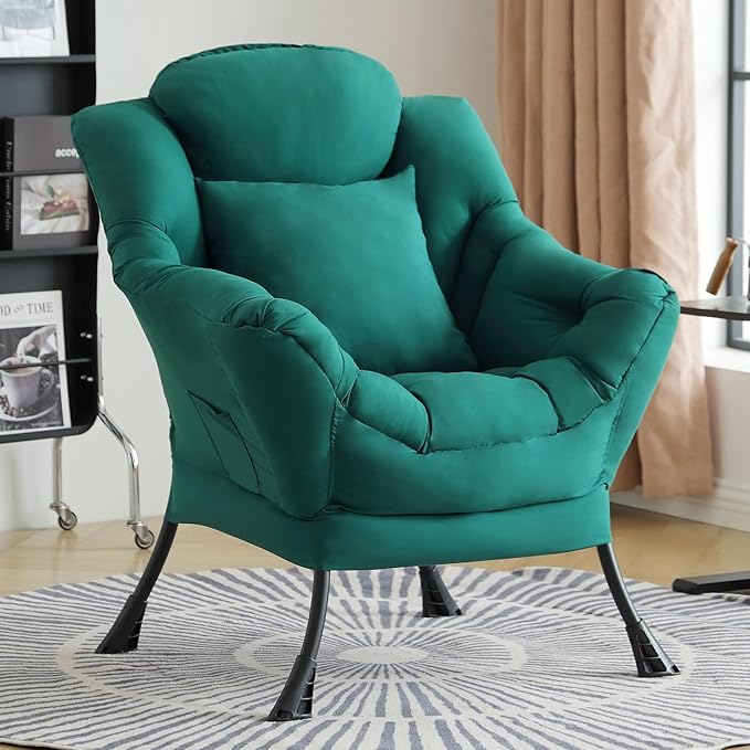 Lazy Chair for Living Room, Large Dark Green Accent Chair