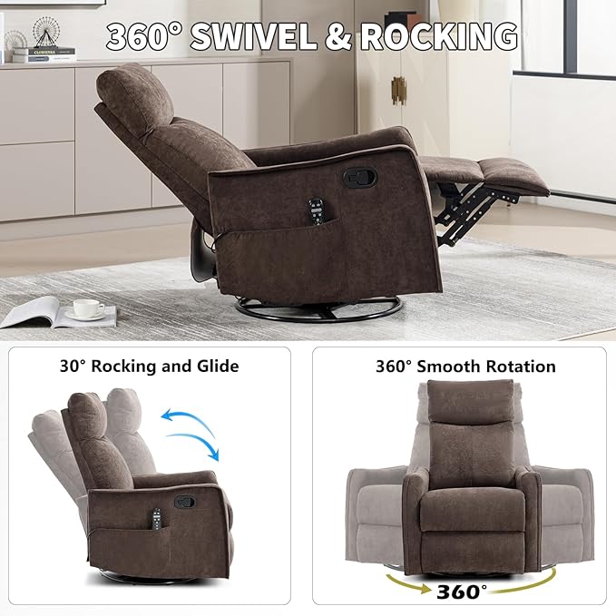 Trustyue Swivel Rocker Recliner Chair, 360° Swivel Recliner