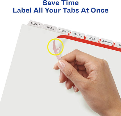 Avery 8 Tab Dividers for 3 Ring Binder, Easy Print & Apply Clear Label Strip, Index Maker Customizable White Tabs, 10-Pack of 5 Sets, 50 Sets Total (11437)