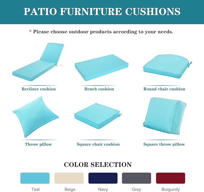 Chaise Lounge Cushion Outdoor, Waterproof and Stain-Resistant Lounge Deck