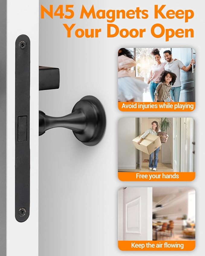 Door Stoppers Magnetic Door Catch - 2 Pack Stainless Steel Heavy Duty Door Holder Stops for Bottom Top of Door - Wall Floor Mounting No Drill 3D Adhesive & Screws Strong Magnet Keep Door Open