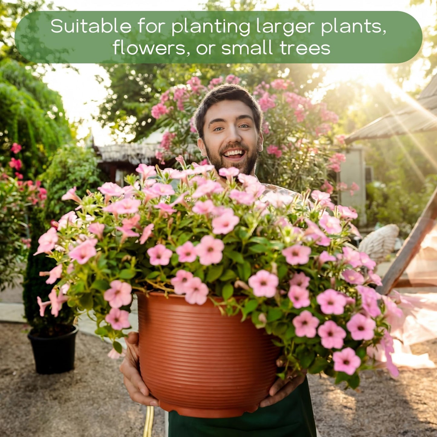 RimCereal 2 Pack 14 Inch Plastic Large Terracotta Plant Pot with Drainage Hole and Saucer Large Plant Tree Pots Flower Tree Containers for Indoor Outdoor Gardening Front Porch Patio Yard or Deck