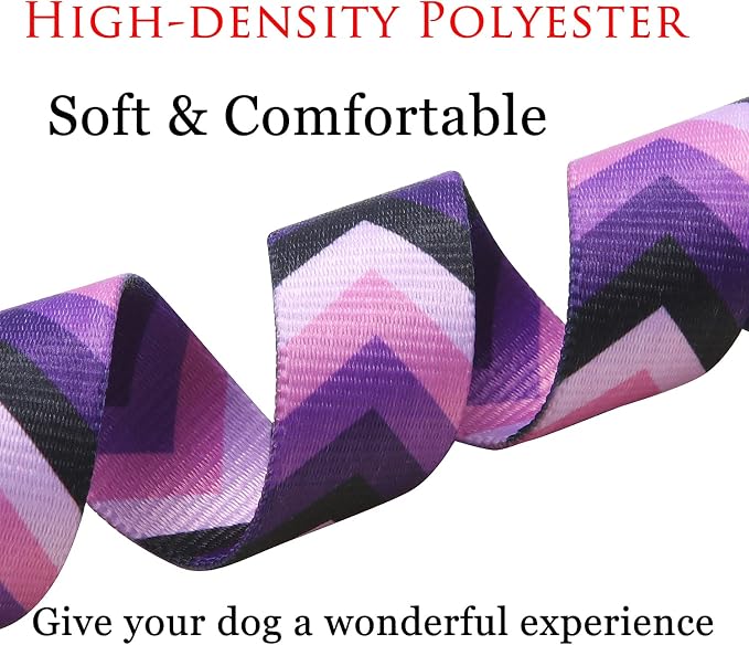 Mihqy Dog Collar and Leash Set with Bohemia Floral Tribal Geometric Patterns - Soft Ethnic Style Collar Adjustable for Small Medium Large Dogs(Purple Arrow Set,M)