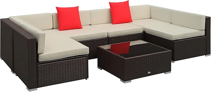 Outsunny 7 Piece Patio Furniture Set, Wicker Outdoor Sectional Sofa Set