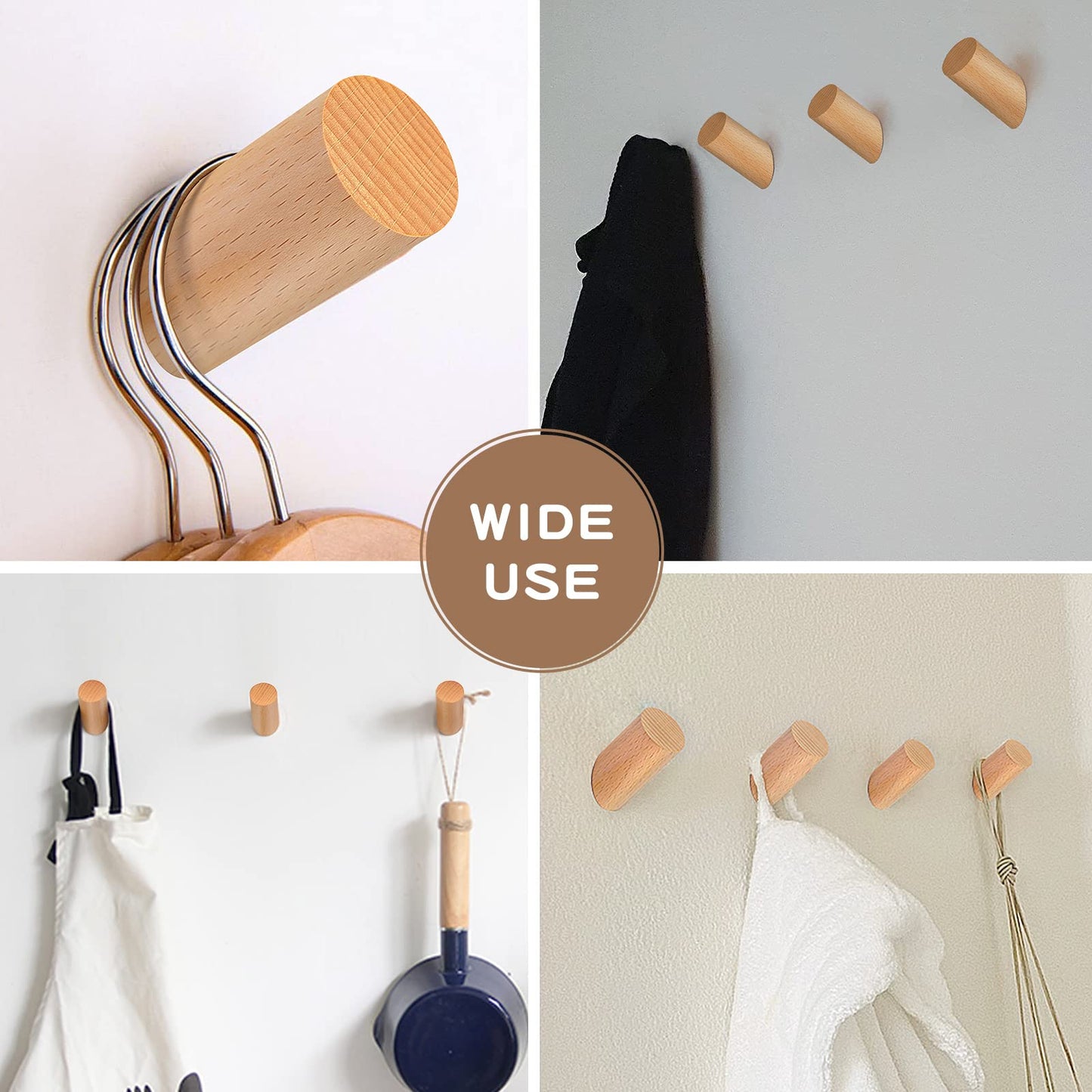 Felidio Wooden Wall Hooks, 2 Pack Coat Hooks Wall Mounted - Natural Wood Hook Coat Rack, Heavy Duty Hooks for Hanging Towels Entryway Coats Hat Rack for Wall (Beech Wood)