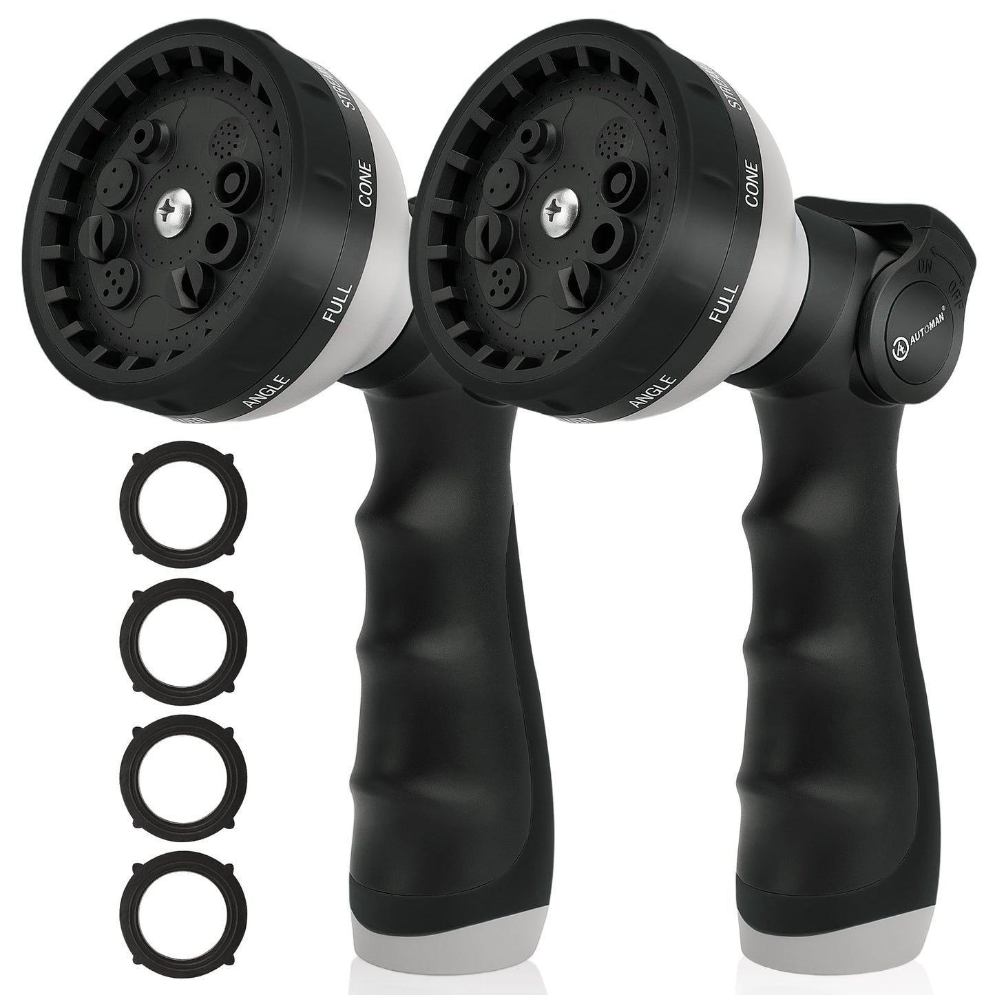 AUTOMAN Garden Hose Nozzle Sprayer - 10 Spray Patterns, 2 Pack Thumb Control Water Hose Nozzle Outdoor, Heavy Duty Spray Nozzles for Watering Garden, Cleaning Window, Washing Car, Showering Pets