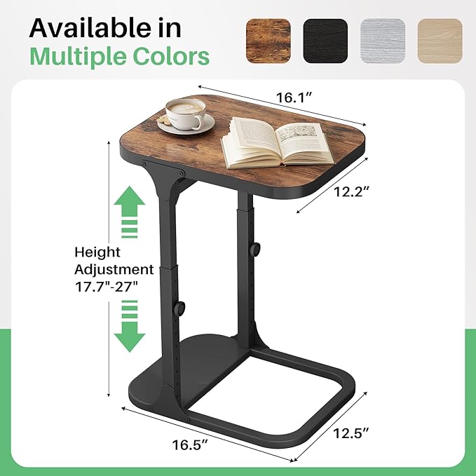 Kitstorack Ultra Stable & Durable End Table, Ajustable Height C Shaped Side