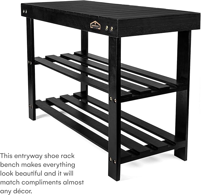 Homemaid Living Bamboo 3 Tier Shoe Rack Bench, Premium Shoe Organizer or
