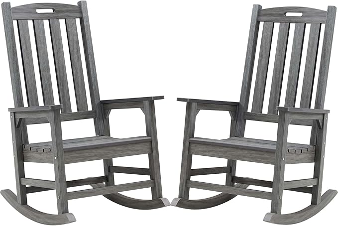 Psilvam Outdoor Rocking Chair Set of 2, Poly Lumber Oversized Rocking Chair