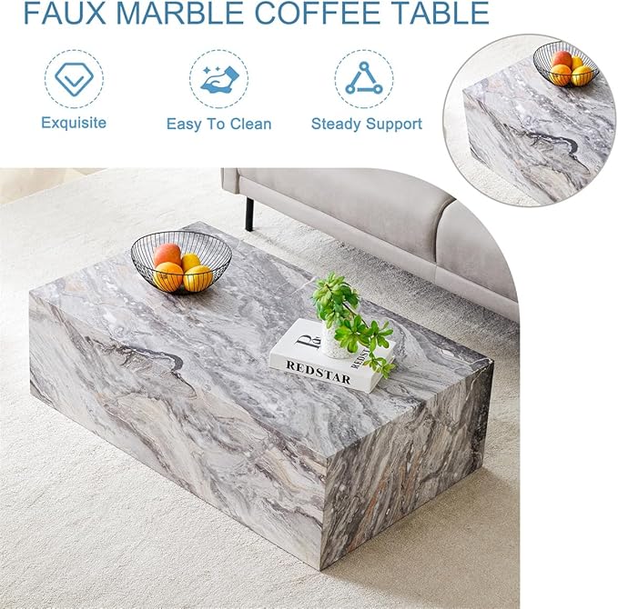 Coffee Table, Modern Faux Marble Living Room Table in Grey