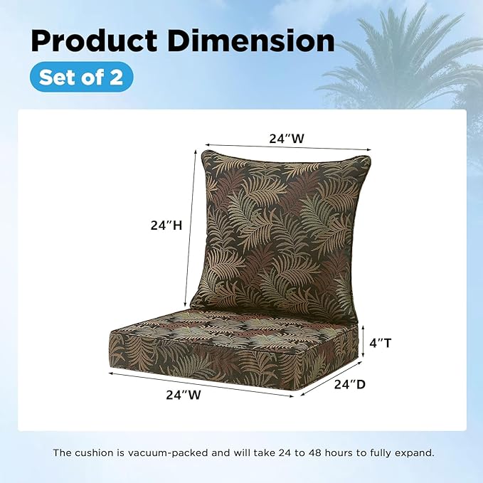 Outdoor Deep Seat & Back Cushion Set, 24 x 24 Inch Water Repellent and Fade