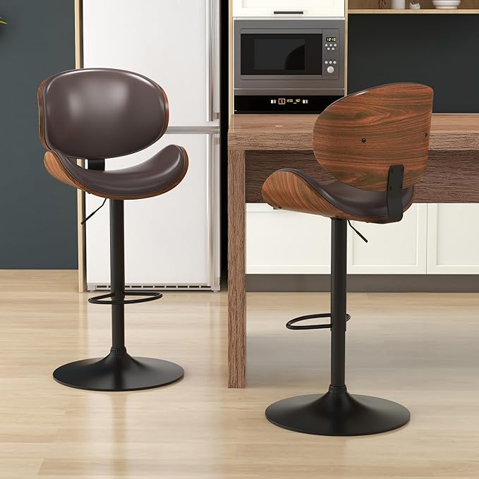 KCC Bar Stools Set of 3, Swivel Adjustable Height Barstools, PU Leather