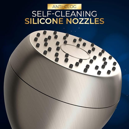 High Pressure Shower Head - Powerful Deluxe Bathroom Showerhead with Strong Spray Stream and Small Silicone Nozzles - Universal Fit Works with High and Low Water Flow Showers (Brushed Nickel)-1.8 GPM