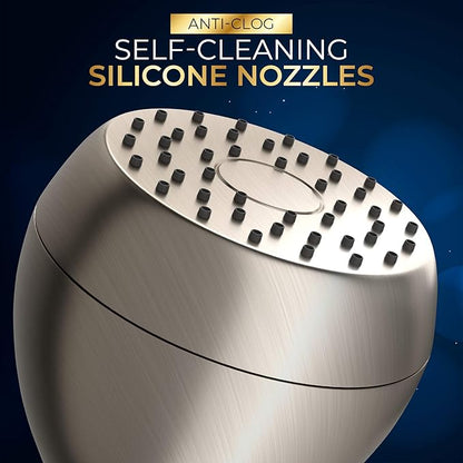 High Pressure Shower Head - Brushed Nickel - Powerful Deluxe Bathroom Showerhead with Strong Spray Stream and Small Silicone Nozzles - Universal Fit Works with High and Low Water Flow Showers-2.5 GPM
